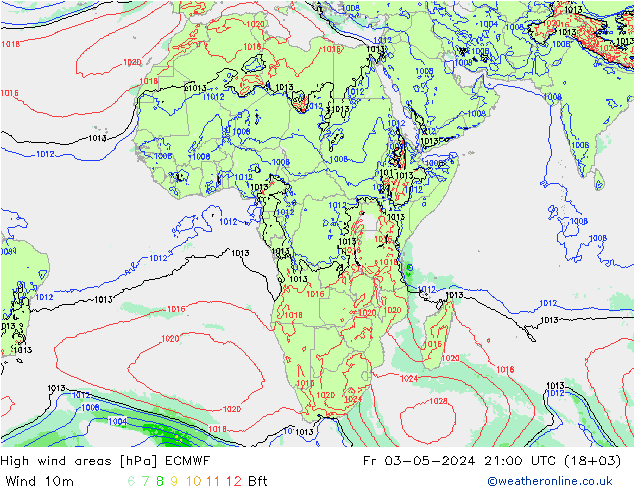 High wind areas ECMWF Sex 03.05.2024 21 UTC