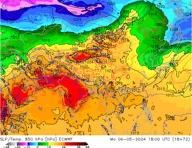 SLP/Temp. 850 hPa ECMWF Mo 06.05.2024 18 UTC