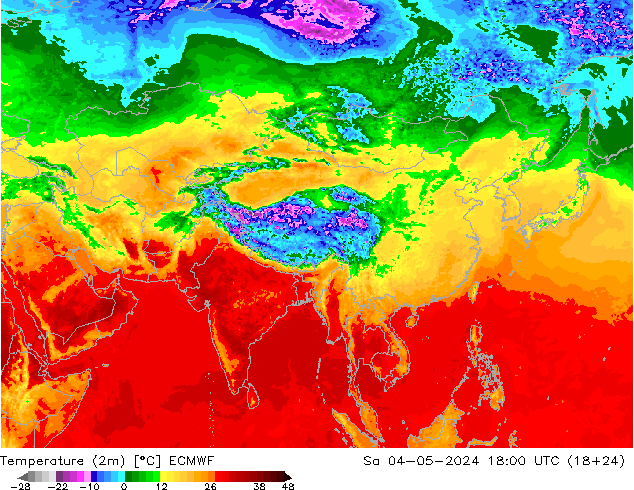 Temperature (2m) ECMWF Sa 04.05.2024 18 UTC