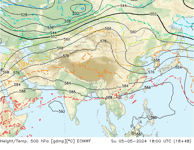 Z500/Rain (+SLP)/Z850 ECMWF Dom 05.05.2024 18 UTC