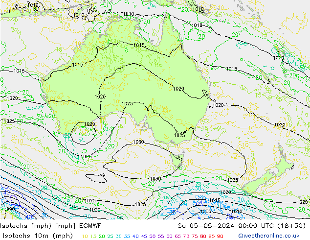 Isotachs (mph) ECMWF Ne 05.05.2024 00 UTC