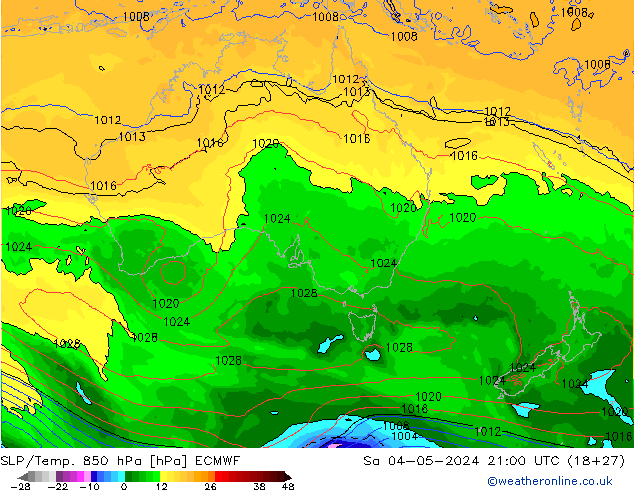 SLP/Temp. 850 hPa ECMWF sáb 04.05.2024 21 UTC