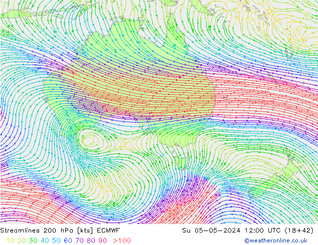 Streamlines 200 hPa ECMWF Su 05.05.2024 12 UTC