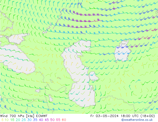 Wind 700 hPa ECMWF Pá 03.05.2024 18 UTC