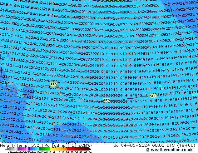 Height/Temp. 500 hPa ECMWF So 04.05.2024 00 UTC