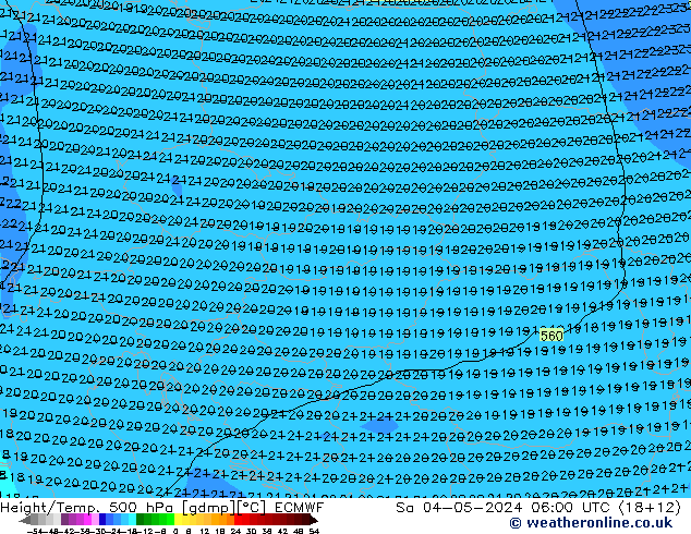 Height/Temp. 500 hPa ECMWF sab 04.05.2024 06 UTC