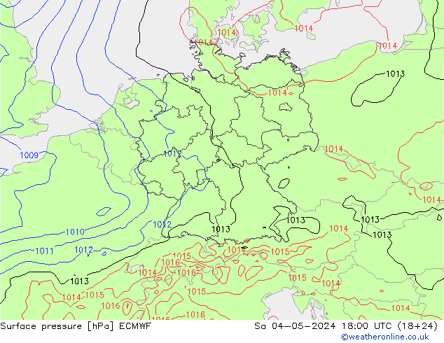 Atmosférický tlak ECMWF So 04.05.2024 18 UTC
