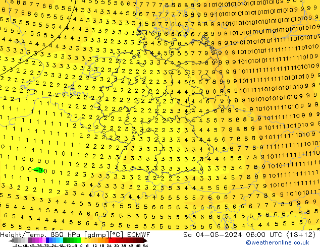 Height/Temp. 850 hPa ECMWF Sa 04.05.2024 06 UTC