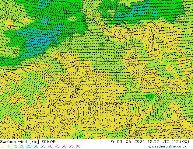 风 10 米 ECMWF 星期五 03.05.2024 18 UTC