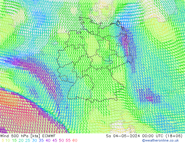 Viento 500 hPa ECMWF sáb 04.05.2024 00 UTC