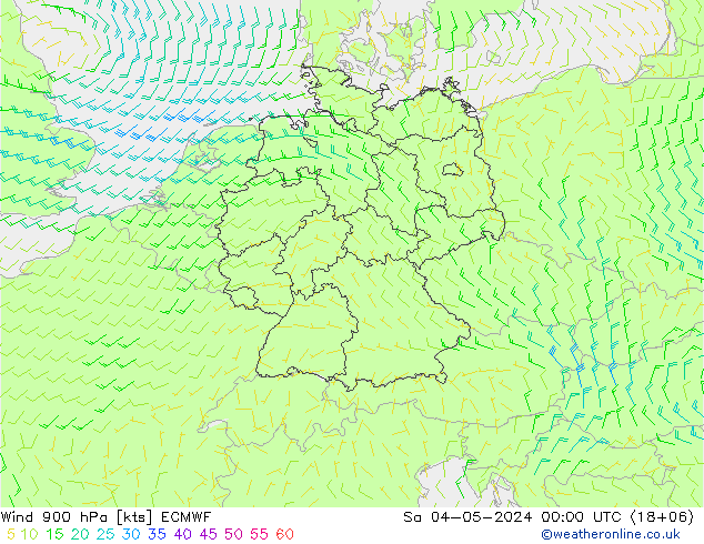 风 900 hPa ECMWF 星期六 04.05.2024 00 UTC