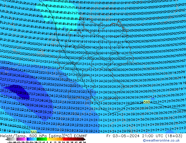 Height/Temp. 500 hPa ECMWF Fr 03.05.2024 21 UTC