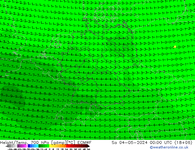 Geop./Temp. 700 hPa ECMWF sáb 04.05.2024 00 UTC