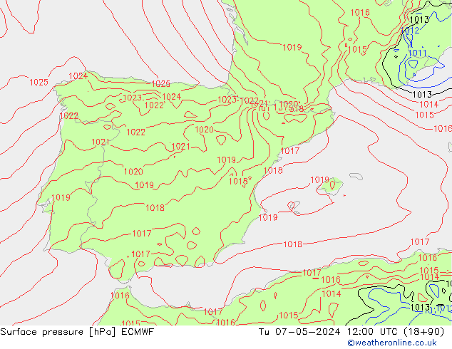 Pressione al suolo ECMWF mar 07.05.2024 12 UTC