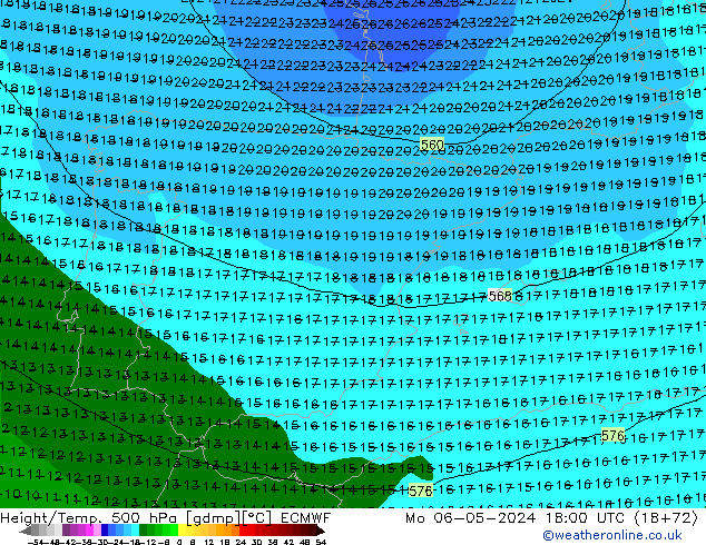 Z500/Rain (+SLP)/Z850 ECMWF  06.05.2024 18 UTC