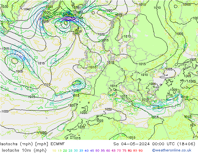 Isotachen (mph) ECMWF Sa 04.05.2024 00 UTC