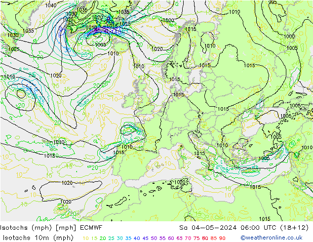 Isotachs (mph) ECMWF Sa 04.05.2024 06 UTC