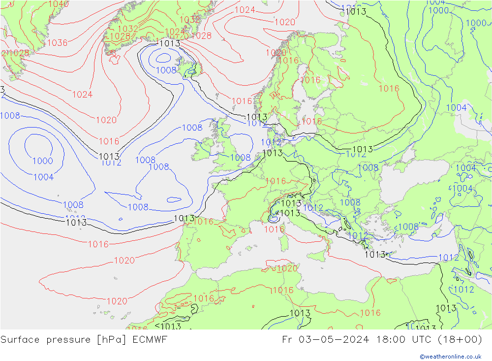 Luchtdruk (Grond) ECMWF vr 03.05.2024 18 UTC