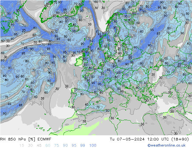 RH 850 hPa ECMWF Di 07.05.2024 12 UTC