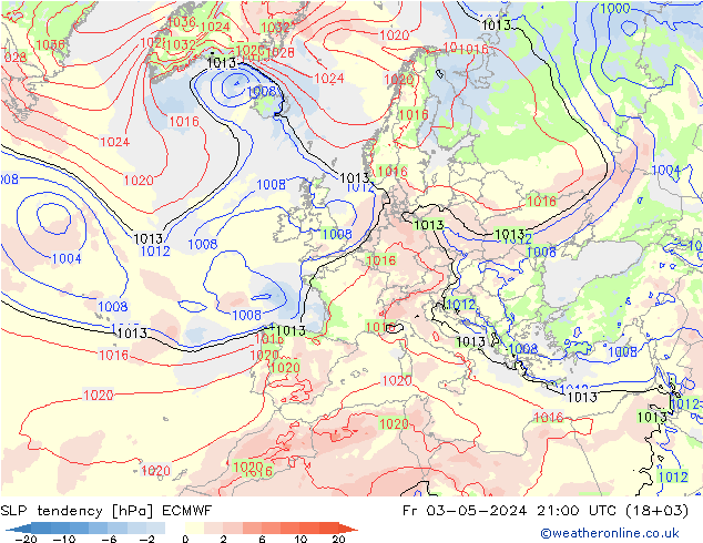 Tendencia de presión ECMWF vie 03.05.2024 21 UTC