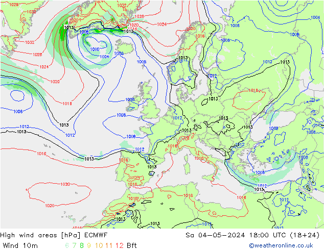 High wind areas ECMWF sab 04.05.2024 18 UTC