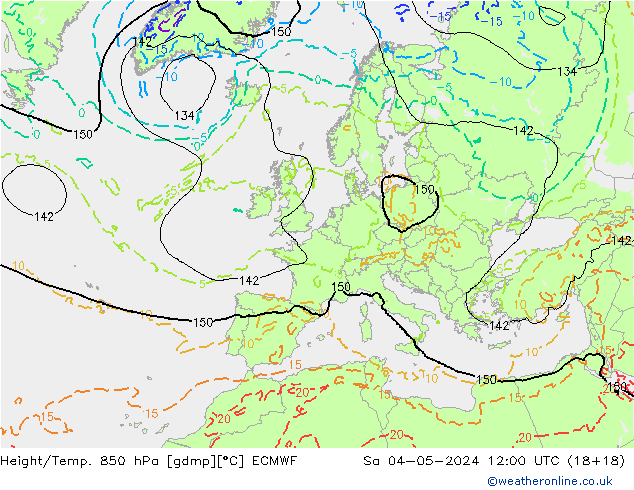 Height/Temp. 850 hPa ECMWF So 04.05.2024 12 UTC
