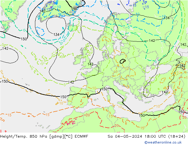 Z500/Rain (+SLP)/Z850 ECMWF 星期六 04.05.2024 18 UTC