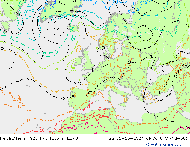 Géop./Temp. 925 hPa ECMWF dim 05.05.2024 06 UTC