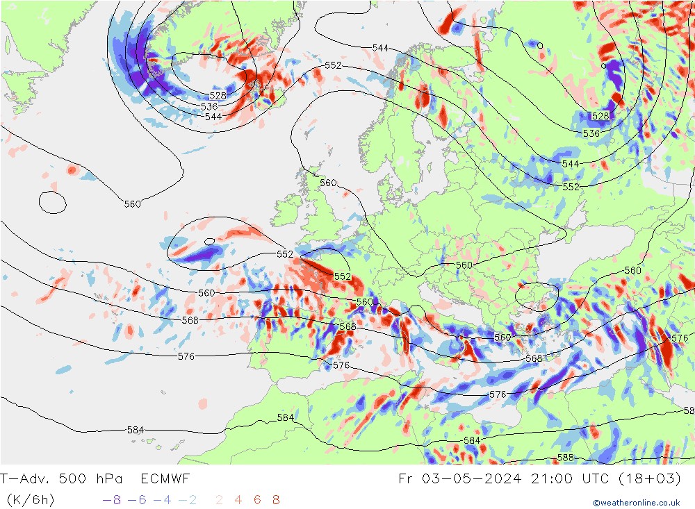 T-Adv. 500 hPa ECMWF Fr 03.05.2024 21 UTC