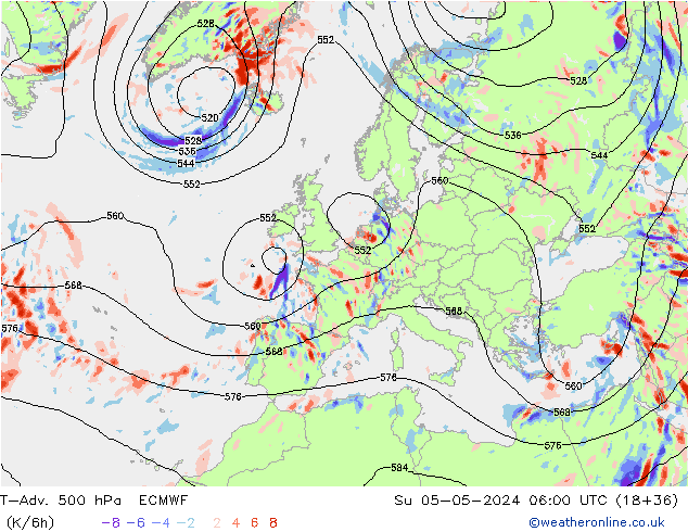 T-Adv. 500 hPa ECMWF  05.05.2024 06 UTC