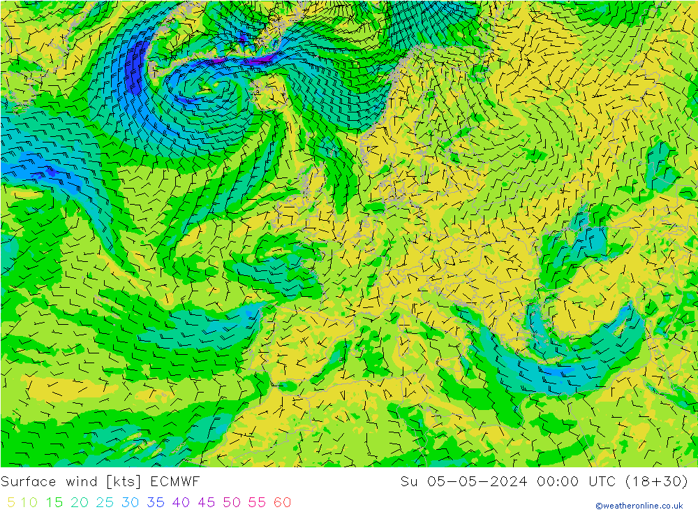 Surface wind ECMWF Su 05.05.2024 00 UTC