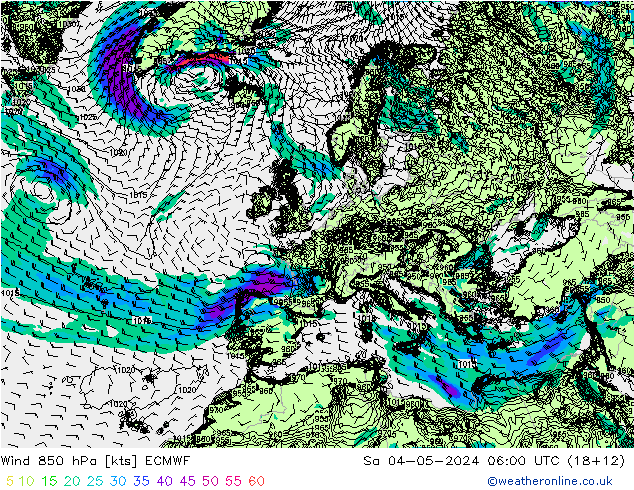 Wind 850 hPa ECMWF Sa 04.05.2024 06 UTC