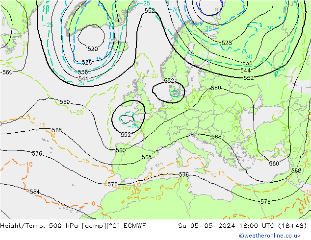 Z500/Rain (+SLP)/Z850 ECMWF So 05.05.2024 18 UTC