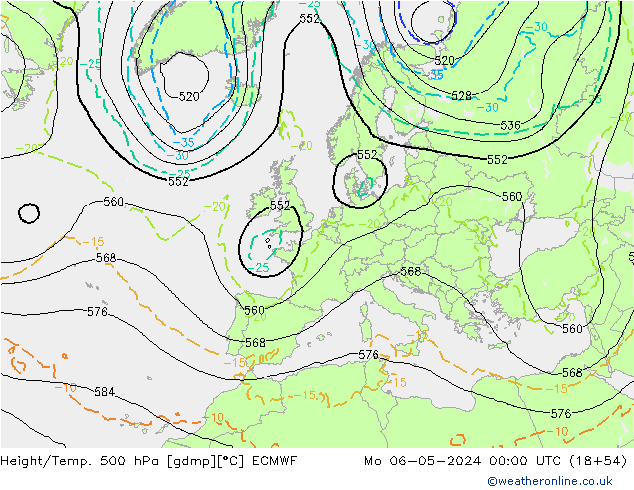 Z500/Rain (+SLP)/Z850 ECMWF пн 06.05.2024 00 UTC