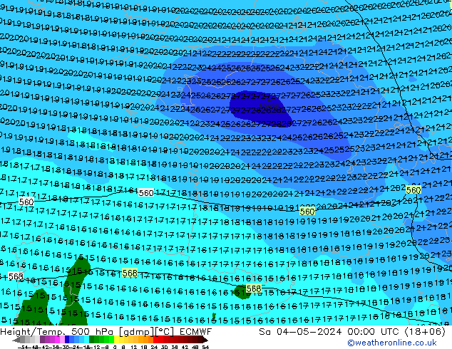 Height/Temp. 500 гПа ECMWF сб 04.05.2024 00 UTC