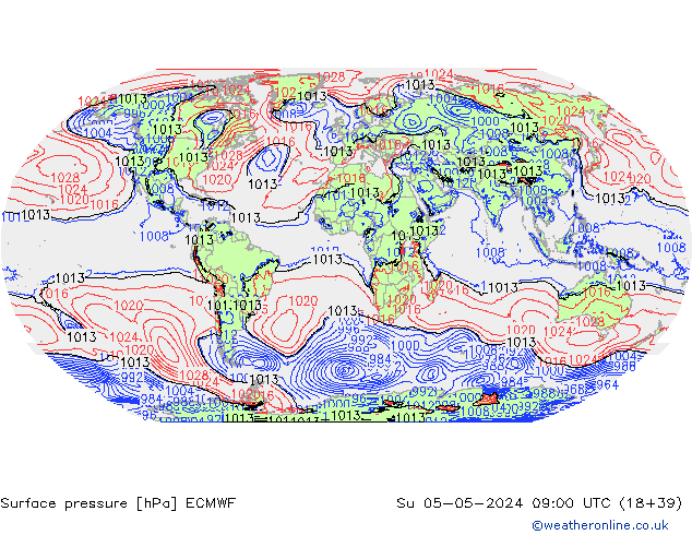 Pressione al suolo ECMWF dom 05.05.2024 09 UTC