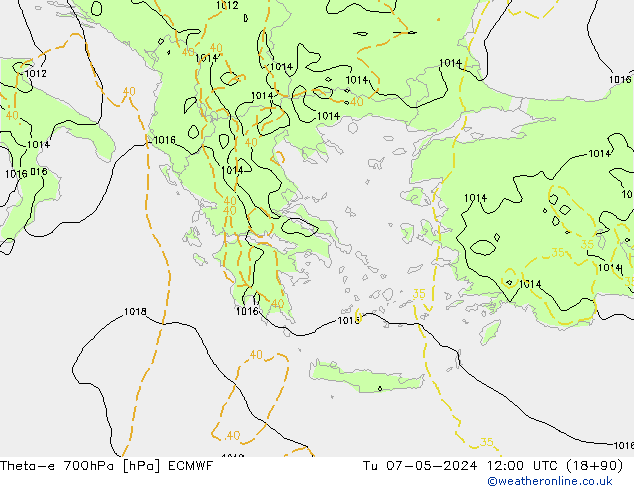 Theta-e 700hPa ECMWF mar 07.05.2024 12 UTC
