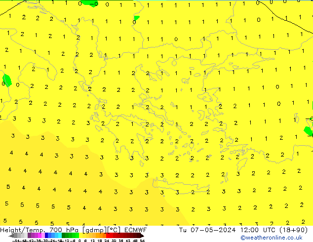 Height/Temp. 700 hPa ECMWF Ter 07.05.2024 12 UTC