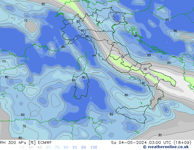 RH 300 hPa ECMWF Sa 04.05.2024 03 UTC