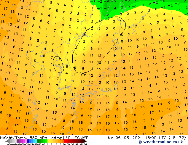 Z500/Rain (+SLP)/Z850 ECMWF Mo 06.05.2024 18 UTC