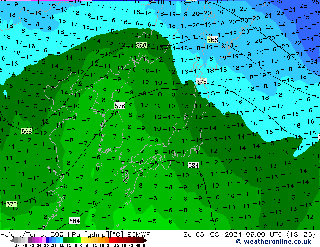 Z500/Yağmur (+YB)/Z850 ECMWF Paz 05.05.2024 06 UTC