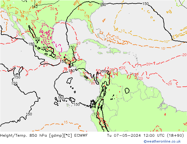 Height/Temp. 850 hPa ECMWF Di 07.05.2024 12 UTC