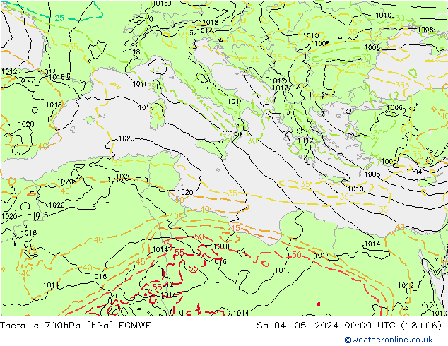 Theta-e 700hPa ECMWF Cts 04.05.2024 00 UTC