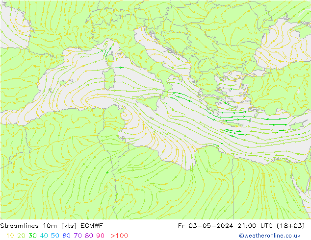 Streamlines 10m ECMWF Fr 03.05.2024 21 UTC