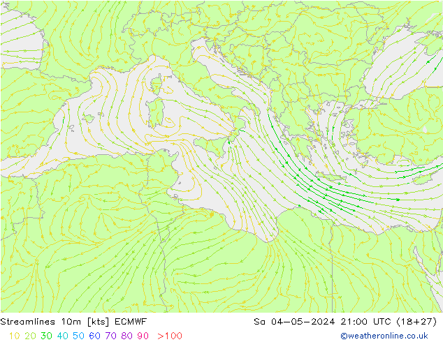 Linha de corrente 10m ECMWF Sáb 04.05.2024 21 UTC