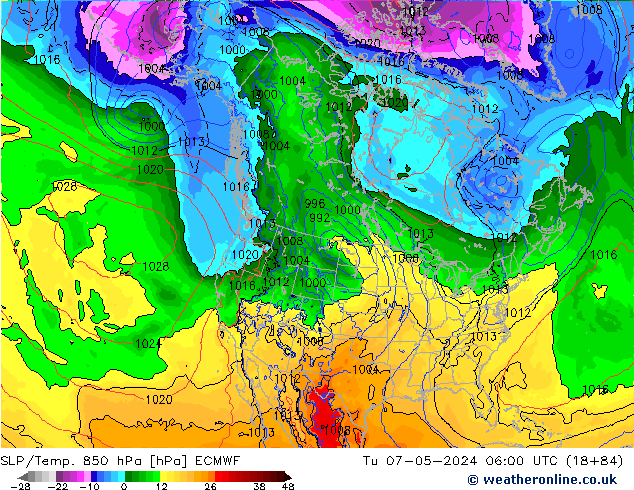 850 hPa Yer Bas./Sıc ECMWF Sa 07.05.2024 06 UTC