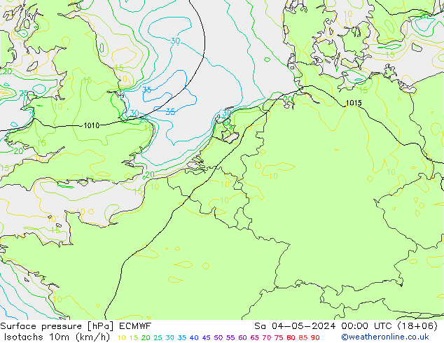 Isotachs (kph) ECMWF Sa 04.05.2024 00 UTC