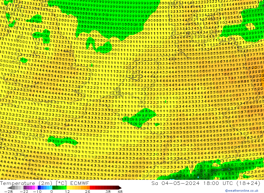 Temperaturkarte (2m) ECMWF Sa 04.05.2024 18 UTC