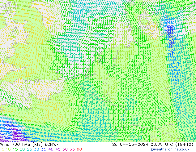 Wind 700 hPa ECMWF Sa 04.05.2024 06 UTC