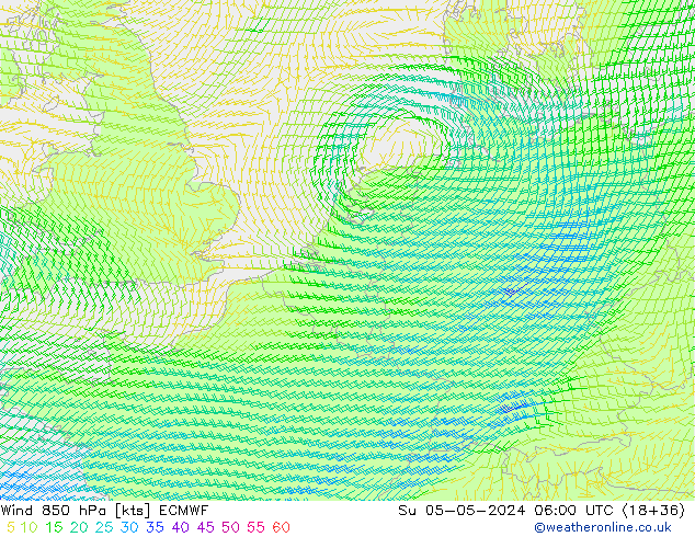 Wind 850 hPa ECMWF Su 05.05.2024 06 UTC
